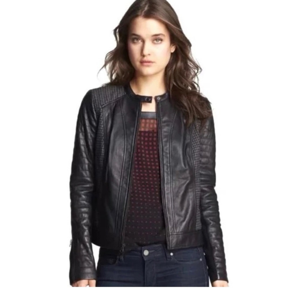 Trouve Quilted Leather & Houndstooth Moto Jacket Size Small